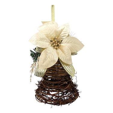 Christmas Rattan Bell Champagne Gold 13x21cm