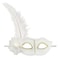 White Eye Mask with Gold Diamonds &amp; White Feather