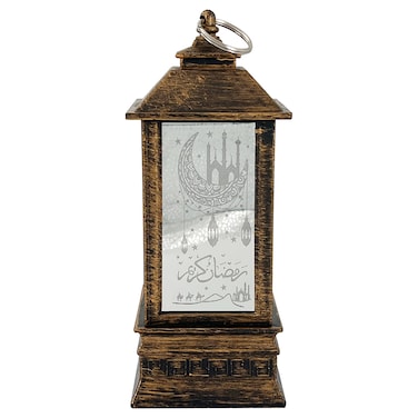 Eid Metal Lantern with Lights Bronze 8x8x20cm