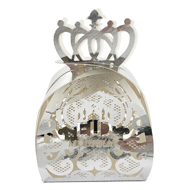 Eid Mubarak Candy Boxes Silver 5.4x4.6x8.5cm 6Pcs/Pk
