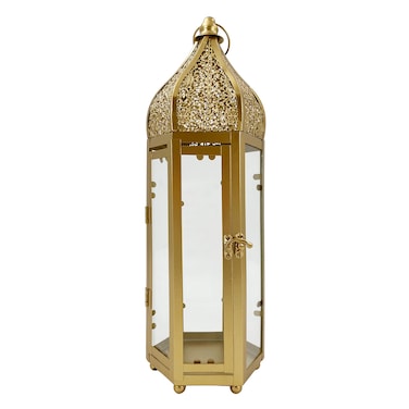 Eid Lantern Candle Holder Gold 12x12x39cm