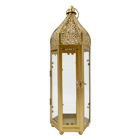Eid Lantern Candle Holder Gold 12x12x39cm