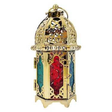 Eid Lantern Candle Holder Gold 8x8x16cm