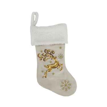 Stocking with Reindeer White/Gold 40cm