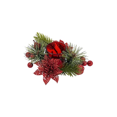 Decorated Glass Candle Holder Red 15cm
