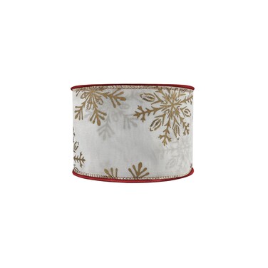 Christmas Satin Ribbon White/Gold 6.3cmx10 yards
