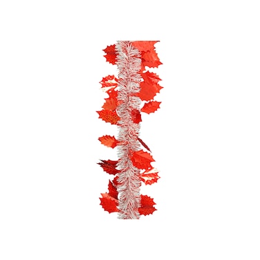 Tinsel Garland with Leaves White/Red 6x200cm