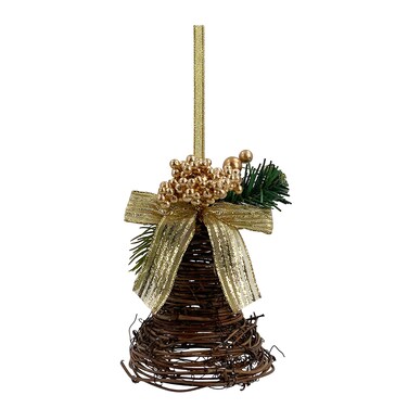 Hanging Rattan Bell Gold 10x10x20cm