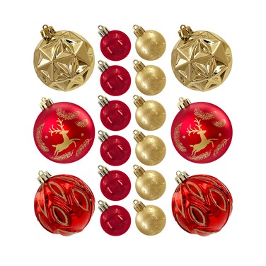 Designer Baubles Gift Set Red/Gold 4 &amp; 8cm Mixed 30Pcs/Box