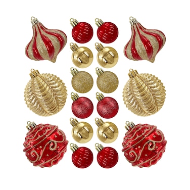 Designer Baubles Gift Set Red/Gold 4 &amp; 8cm Mixed 30Pcs/Box
