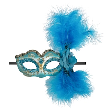 Feathered Eye Mask Blue Adult Size, Side Design