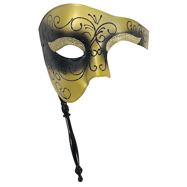 Plastic Eye Mask with Stick Gold