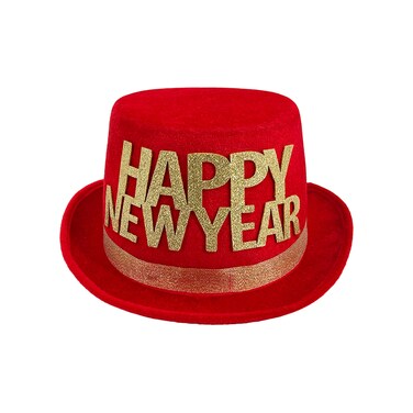 Happy New Year Top Hat Red/Gold