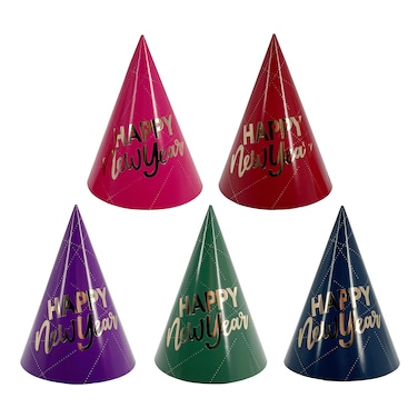 New Year Cone Hats 6.5'' Assorted Colours 6Pcs/Pk