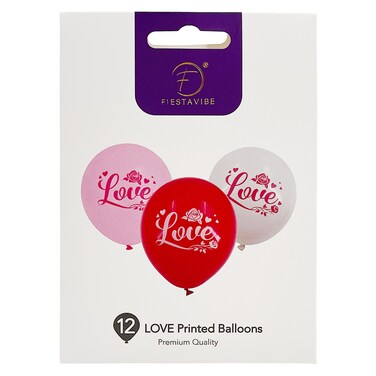 12-Pack 12" Assorted 'LOVE' Printed Balloons &ndash; Multicolor Romantic Balloons for Valentine&rsquo;s &amp; Parties