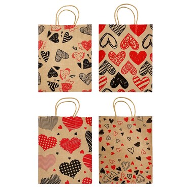 6-Pack Medium Valentine Kraft Gift Bags &ndash; 21x11x27cm Assorted Romantic Paper Bags for Gifts &amp; Treats