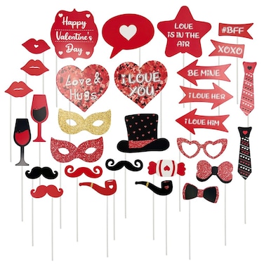 30-Piece Valentine Photo Booth Props Set &ndash; Romantic &amp; Fun Selfie Accessories for Parties &amp; Events