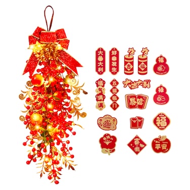 65cm LED Hanging Decoration 25x65cm &ndash; Light-Up Red &amp; Gold CNY Ornament for Festive Home &amp; Parties
