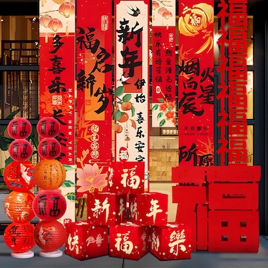 15-Piece 'Happy New Year' CNY Decor Set &ndash; Red &amp; Gold Banners, Ornaments &amp; Accents for Festive Home