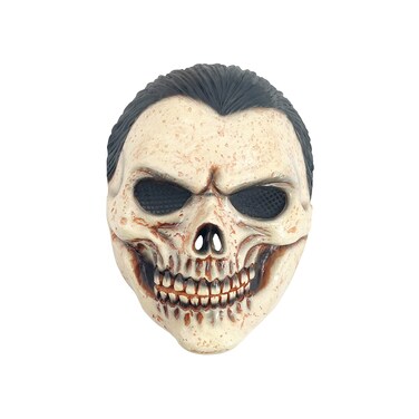 Adult Skull Latex Mask with black hair