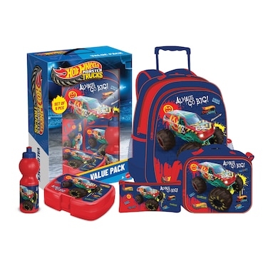مجموعة المدرسة 5 في 1 هوت ويلز مونستر تراكس دائماً تنطلق بقوة مع حقيبة ظهر بعجلات (40.6 سم)