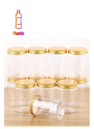 12 Pieces 680 ml Empty Bottle Refillable Clear Plastic Jars with Gold Lids for Food Home Storage Products Round Containers Candy, Spices, Biscuits