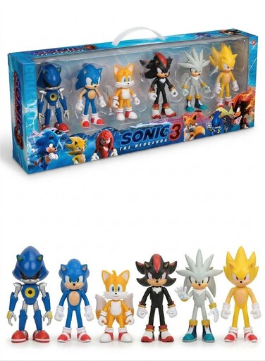 Sonic The Hedgehog 3 Action Figures Set - 6 Pack Toy Playset With Sonic, Shadow, Tails, Silver, Metal Sonic &amp; Super Sonic, Collectible Movie Character Models, Cake Toppers &amp; Birthday Ramadan Eid Gift
