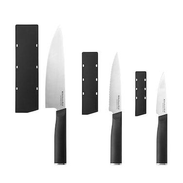 KitchenAid 3-Piece Japanese Knife Set &ndash; High-Carbon Japanese Steel Chef, Utility &amp; Paring Knives with Black Handles &amp; Blade Covers