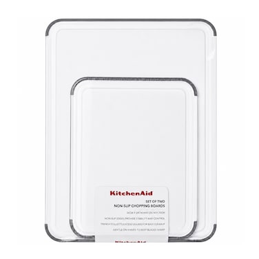 KitchenAid 2-Piece Non-Slip Chopping Board Set 20x25cm + 28x35cm &ndash; BPA-Free Reversible Plastic Cutting Boards with Juice Groove