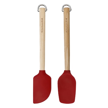 KitchenAid Birch Wood 2-Piece Mini Silicone Spatula Set &ndash; Heat Resistant Non-stick Safe Baking &amp; Mixing Spatulas with Hanging Hooks