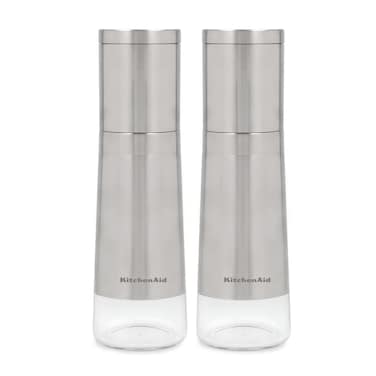 KitchenAid Salt and Pepper Grinder Set &ndash; Refillable Stainless Steel Mills with Adjustable Ceramic Grinder for Fine or Coarse Seasoning
