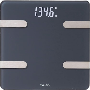 Taylor Bluetooth Smart Body Composition Scale for Body Weight, Body Fat, Water, Muscle and Bone Mass, Weight Tracking, and BMI with Smartphone App, 400 lbs - Charcoal