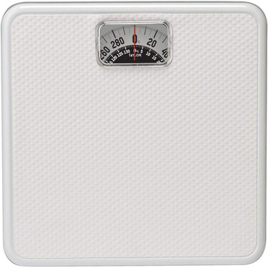 Taylor Analog Scales for Body Weight, Rotating Dial, 300 LB Capacity, Black Textured Mat with Durable Metal Platform, Easy to Clean, 10.0 x 10.0 Inches, White
