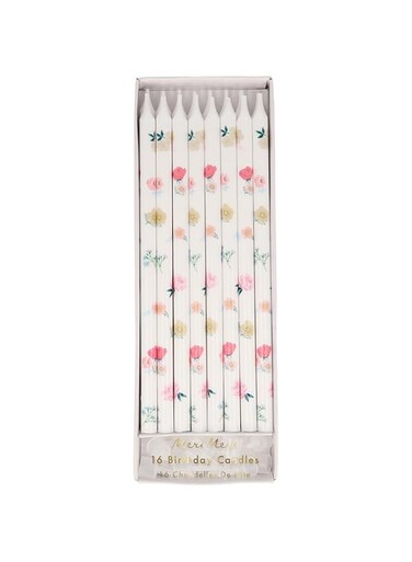 Meri Meri Tapered Floral Candles 16 Piece Set, White