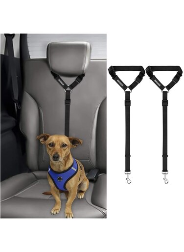 BWOGUE 2 Packs Dog Cat Safety Seat Belt Strap Car Headrest Restraint Adjustable Nylon Fabric Dog Restraints Vehicle Seatbelts Harness