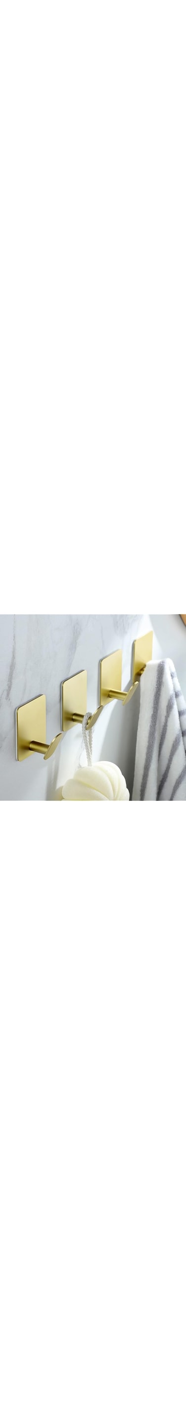 YLmeet Stainless Steel Adhesive Hooks - 4 Piece Towel/Cloak Hooks Wall Hooks to Stick in Bathroom or Kitchen (Gold)