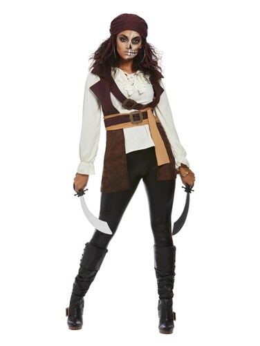 Dark Spirit Pirate Female Costume, Brown, Top &amp; Hat