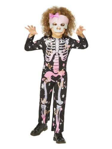 Skeleton Rose Gold Sparkle Costume Onesie &amp; Glitter Felt Mask