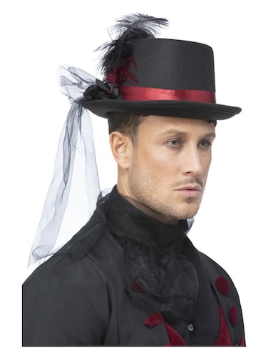 Vampire Top Hat with Veil &amp; Feathers