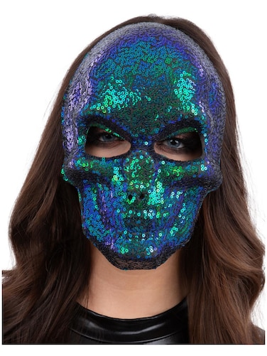 Sequin Skull Mask, Blue &amp; Green Two Tone