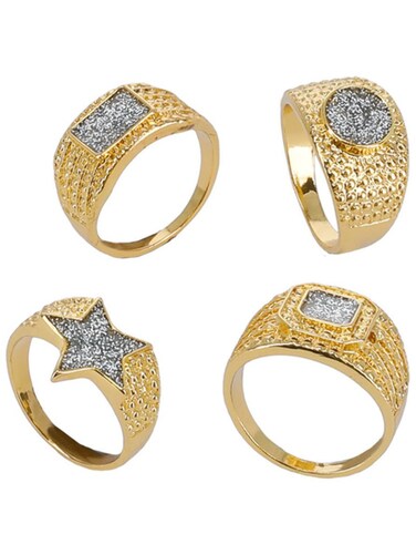 90s Gold &amp; Diamond Bling Rings, 4Pcs
