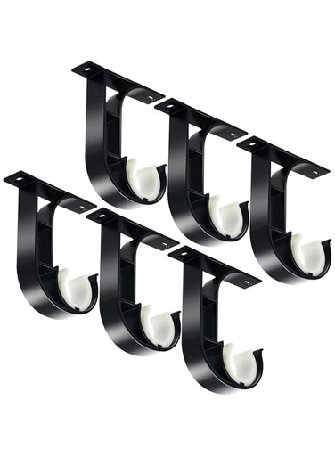 TOKPLNU Ceiling Curtain Rod Bracket, Heavy Duty Black Curtain Rod Holders, Aluminum Alloy, 6 Pack Ceiling Curtain Rods Hooks Hangers Fit for 1 to 1.2 Inch Drape Poles