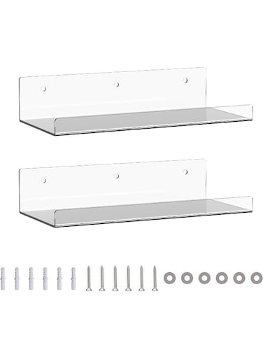 2 Pack 10-inch Wall-Mounted Acrylic Shelves Suitable for Wall-Mounted Display Rack Storage Rack Suitable for Children's Bookshelf Room Wall Decoration Bedroom Kitchen Living Room