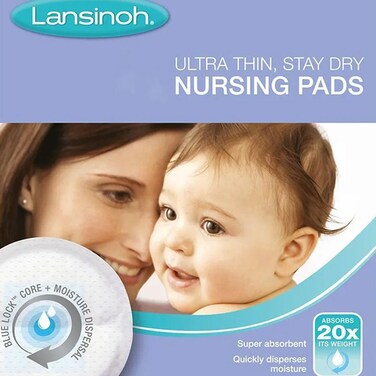 Lansinoh Ultra Thin Stay Dry Disposable Nursing Pads With Blue Lock Core, Pack of 24's