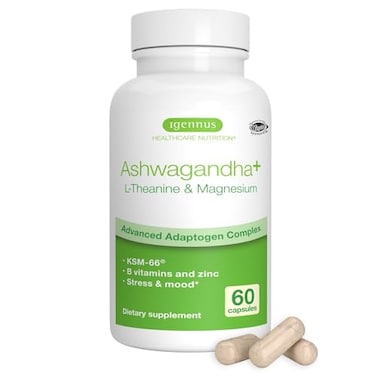 Igennus Advanced Ashwagandha Ksm-66, L-Theanine &amp; Magnesium, Clean Label, Multi Action Adaptogen Complex For Stress Support With Zinc &amp; B Vitamins, 60 Vegan Capsules,