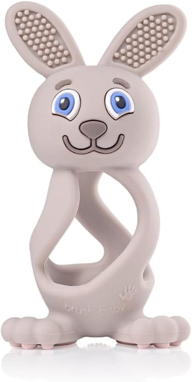 Brush-Baby - Bobbie Bunny Teether Toy, Cappuccino Grey - Fun, Engaging, Sensory Teething Toy For Babies 0-3 Years - BPA Free, Soft Silicone - For Gum Relief &amp; Oral Development