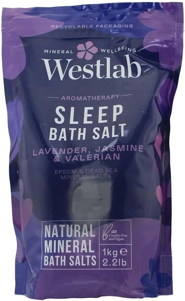 Westlab Sleep Bath Salt With Epsom &amp; Dead Sea Salts, Infused With Jasmine &amp; Lavender Essentials Oils, Promote Deep &amp; Peaceful Sleep, Vegan, 1Kg