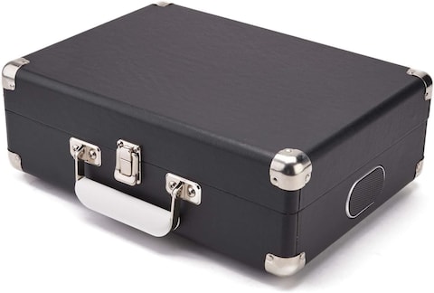 GPO Attache Vinyl Record Player With Built-In Speakers, Vintage Turntable Portable Player Compatible With External Speakers, USB Direct Recording, Jet Black