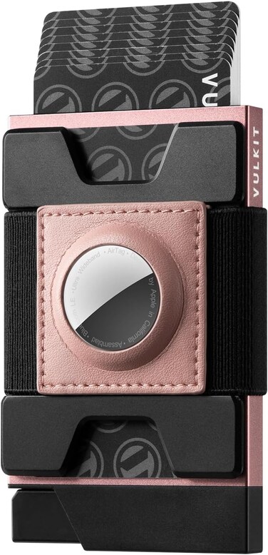 VULKIT Mens Wallet With AirTag Holder RFID Blocking, Aluminum Pop Up Card Holder With Expandable Backplate, Holds 12 Cards and Cash for Men and Women Rose