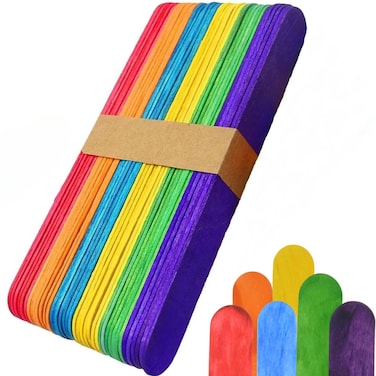 50 Jumbo Wooden Craft Lollipop Sticks Colours Mixed 150mm X 19mm Giant Lolly Sticks - Bright Coloured - Primary School Supplies - Garden Plant Identifier